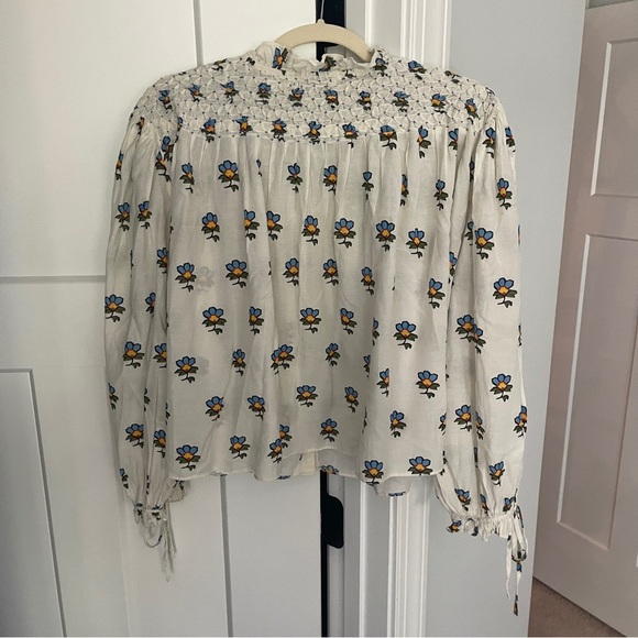 RHODE LOUISA TOP white long sleeve floral button down tie sleeves - Picture 6 of 6